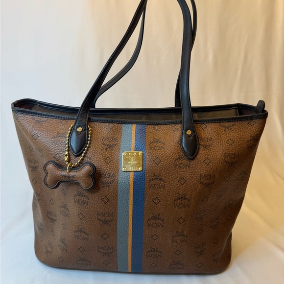 MCM Handbags - Authentic Medium MCM Striped Shopper Tote with Dog Bone